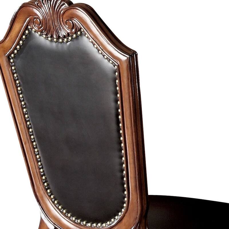 HomeRoots Set of Two Black and Redwood Upholstered Faux Leather And Solid Wood Dining Side Chairs