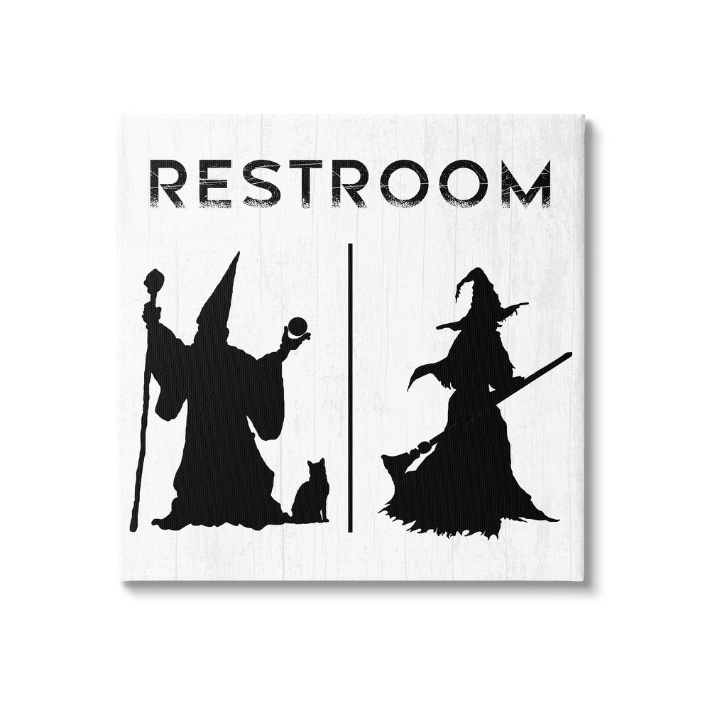 Stupell Rustic Witch & Wizard Halloween Restroom Sign Canvas Wall Art, Design by Daphne Polselli