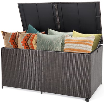Gymax Patio 175 Gallon Rattan Wicker Storage Deck Box Container Wheels