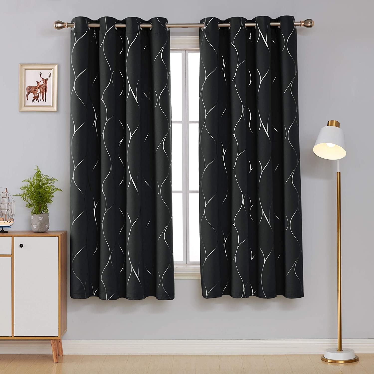Deconovo Silver Line 52 Width Curtain Panel Pair (2 Panel)