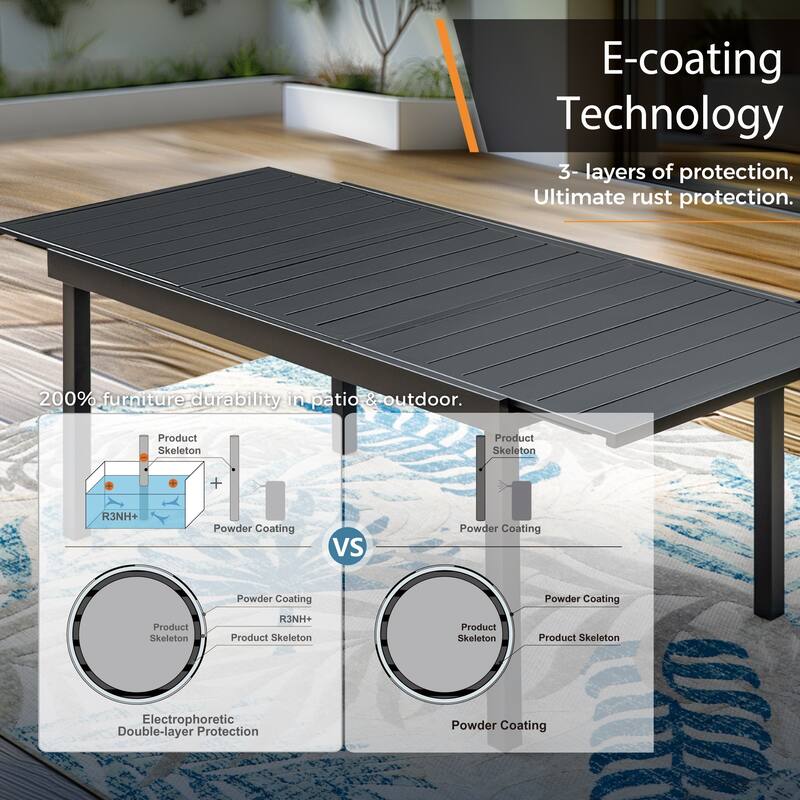 7/9 Patio Dining Set, Expendable Rectangular Outdoor Dining Table with Rattan Chairs