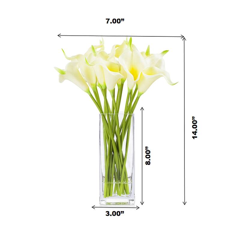Enova Home Artificial Real Touch Lilies Fake Silk Flowers Arrangement in Glass Vase with Faux Water for Home Office Decoration