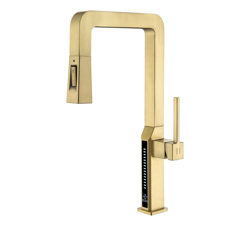 17-1/4"H Kitchen Sink Faucets with Pull Down Sprayer, Kitchen Faucet for Sink - Brushed Gold
