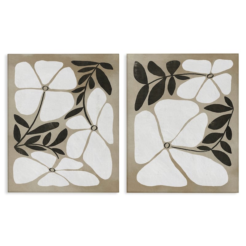Stupell Neutral Bohemian Flowers Canvas Wall Art Design By Victoria Barnes (Set of 2) - 16 x 20