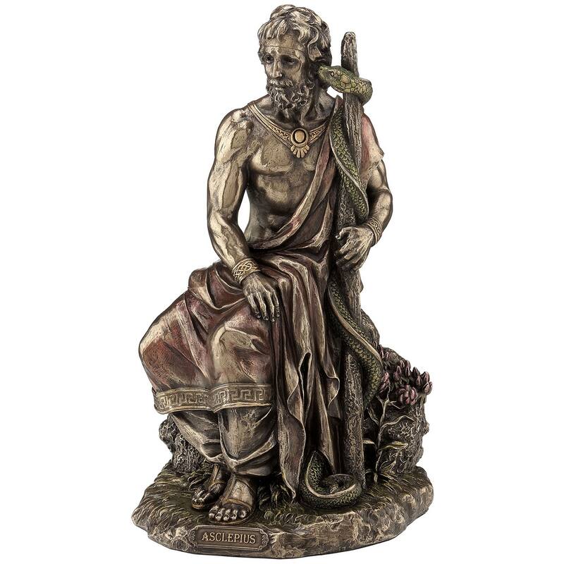Veronese Design 10.04" H ASCLEPIUS - GREEK GOD OF MEDICINE, HOLDING ASKLEPIAN Cold Cast Bronze