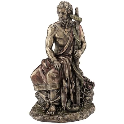 Veronese Design 10.04" H ASCLEPIUS - GREEK GOD OF MEDICINE, HOLDING ASKLEPIAN Cold Cast Bronze