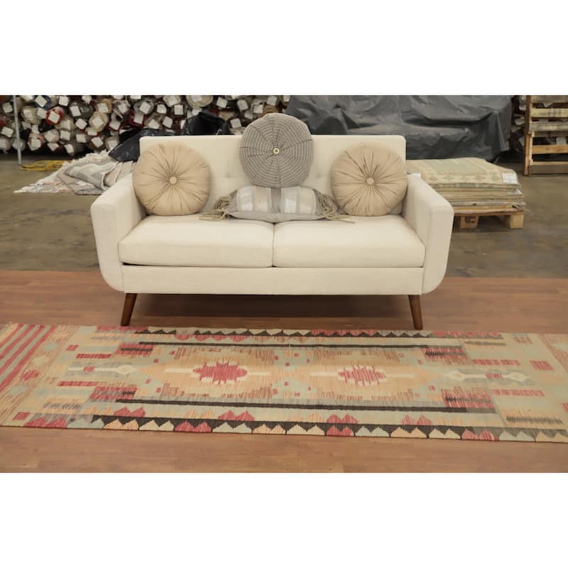 Hand Woven Oriental 100% Wool Carpet Southwestern Tribal Multi-Colored Kilim Runner Rug - 9' 9'' X 2' 9''