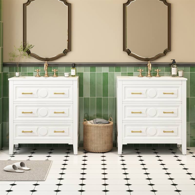 60" Bathroom Vanity Set with Ceramic Sink (Separate), Solid Wood Bathroom Storage Cabinet