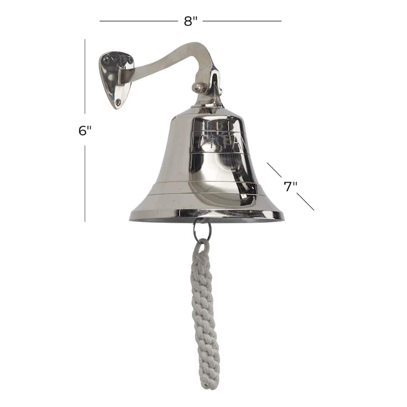 Silver, Gold or Brass Bell Decorative Bell with Rope Detailing - 6 x 8 x 7