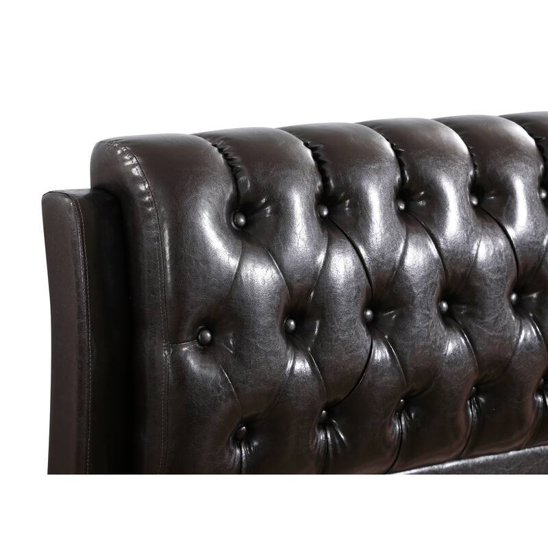 Dark Brown Bed Frame - Upholstered Platform Bed with Headboard - Modern Bedroom Furniture