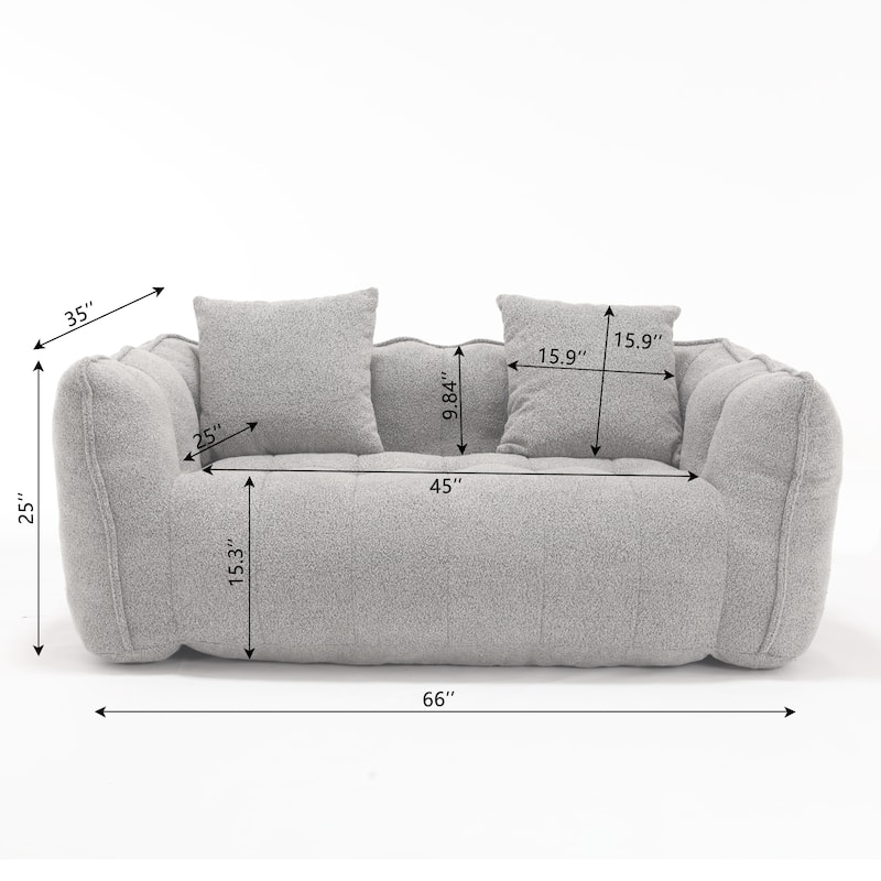 66" Chenille Square Beanbag Chair with High-Resilience Foam Core, Armrests and Handle