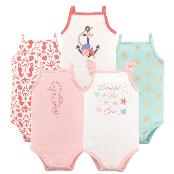 slide 1 of 1, Hudson Baby Infant Girl Cotton Sleeveless Bodysuits 5pk, Beautiful Sea 0-3 Months - Beautiful Sea