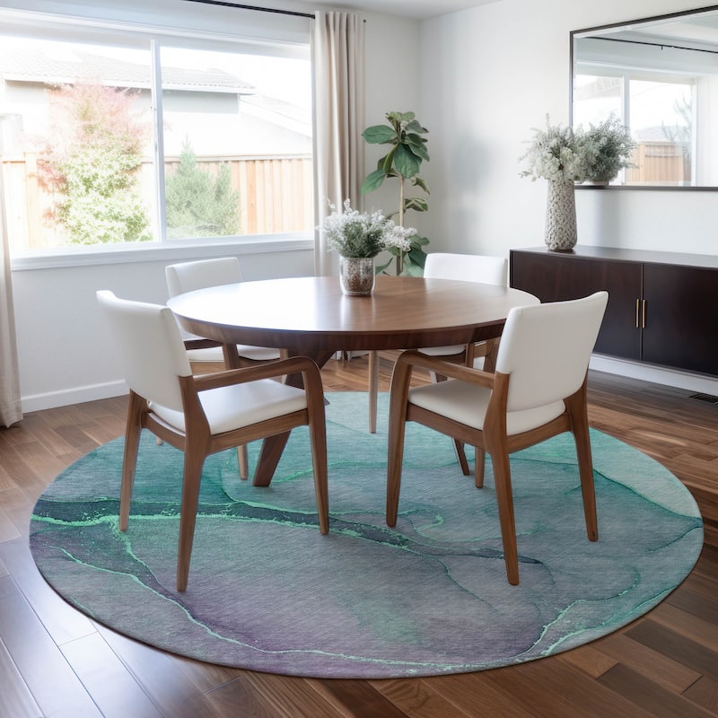 Machine Washable Indoor/ Outdoor Watercolor Chantille Rug - Aloe - 8' x 8'