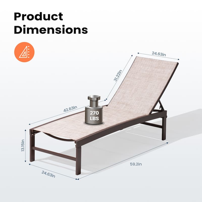 Pellebant Outdoor Aluminum Patio Chaise Lounge Chair Adjustable
