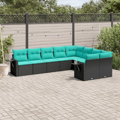 vidaXL 9 Piece Patio Sofa Set with Cushions Black Poly Rattan