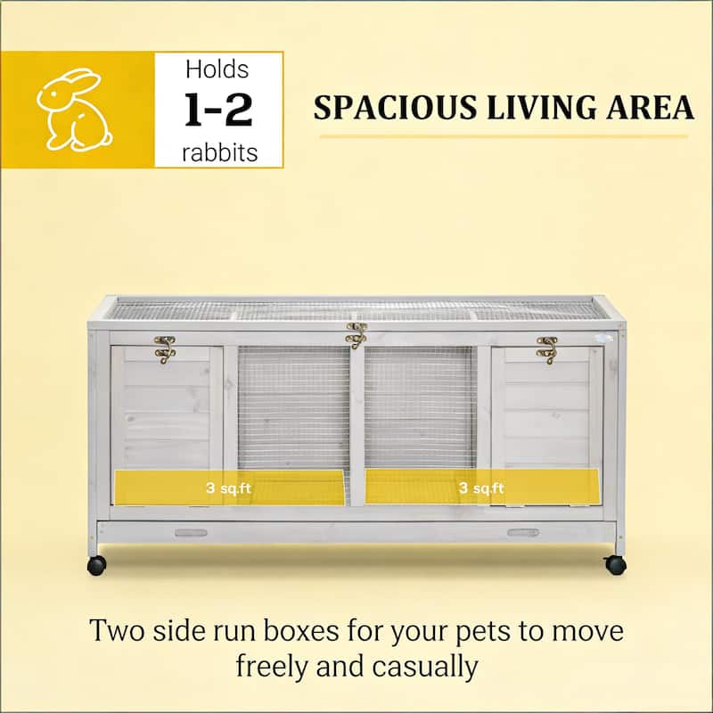 Wooden Small Animal Hutch Cage,Pet House,Wooden Rabbit Hutch with Wheels - Light Gray