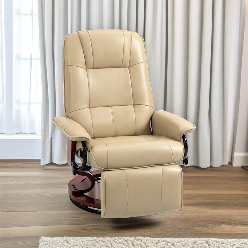 Leather Manual Recliner with Swivel Wood Base Padded Armrest