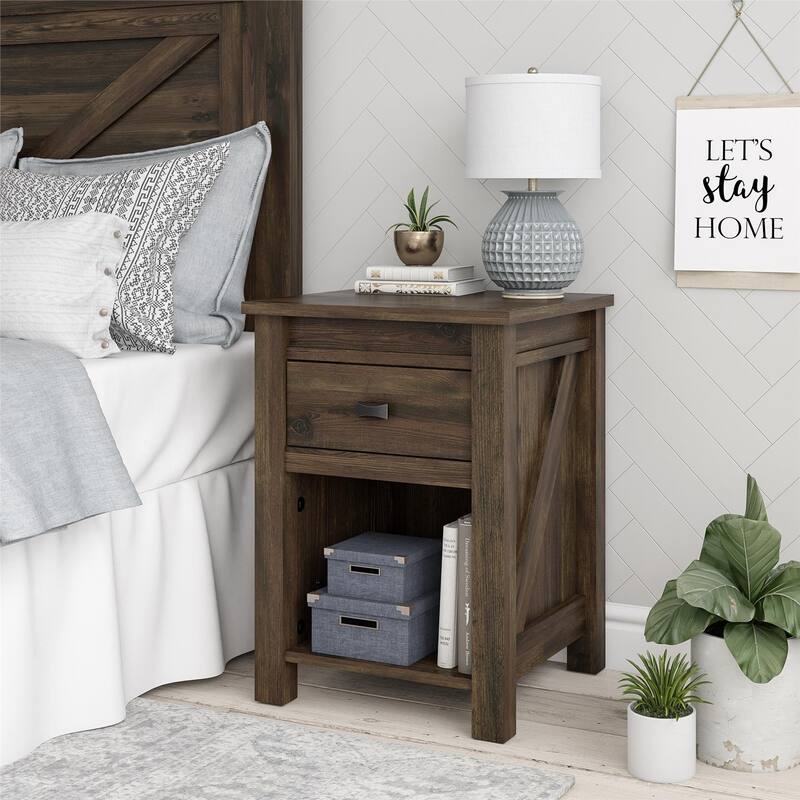 Rustic Nightstand with Retro Design and Ample Storage for Country Themed Bedroom