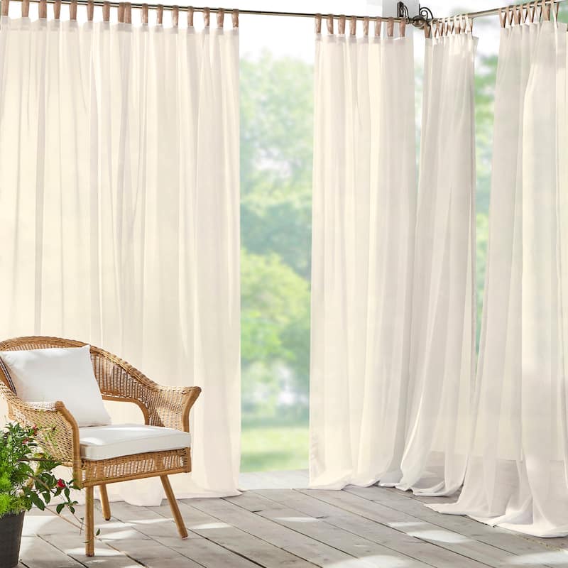 Darien Solid Indoor/Outdoor Sheer Velcro Tab Top Single Window Curtain Panel - 52x84 - Ivory