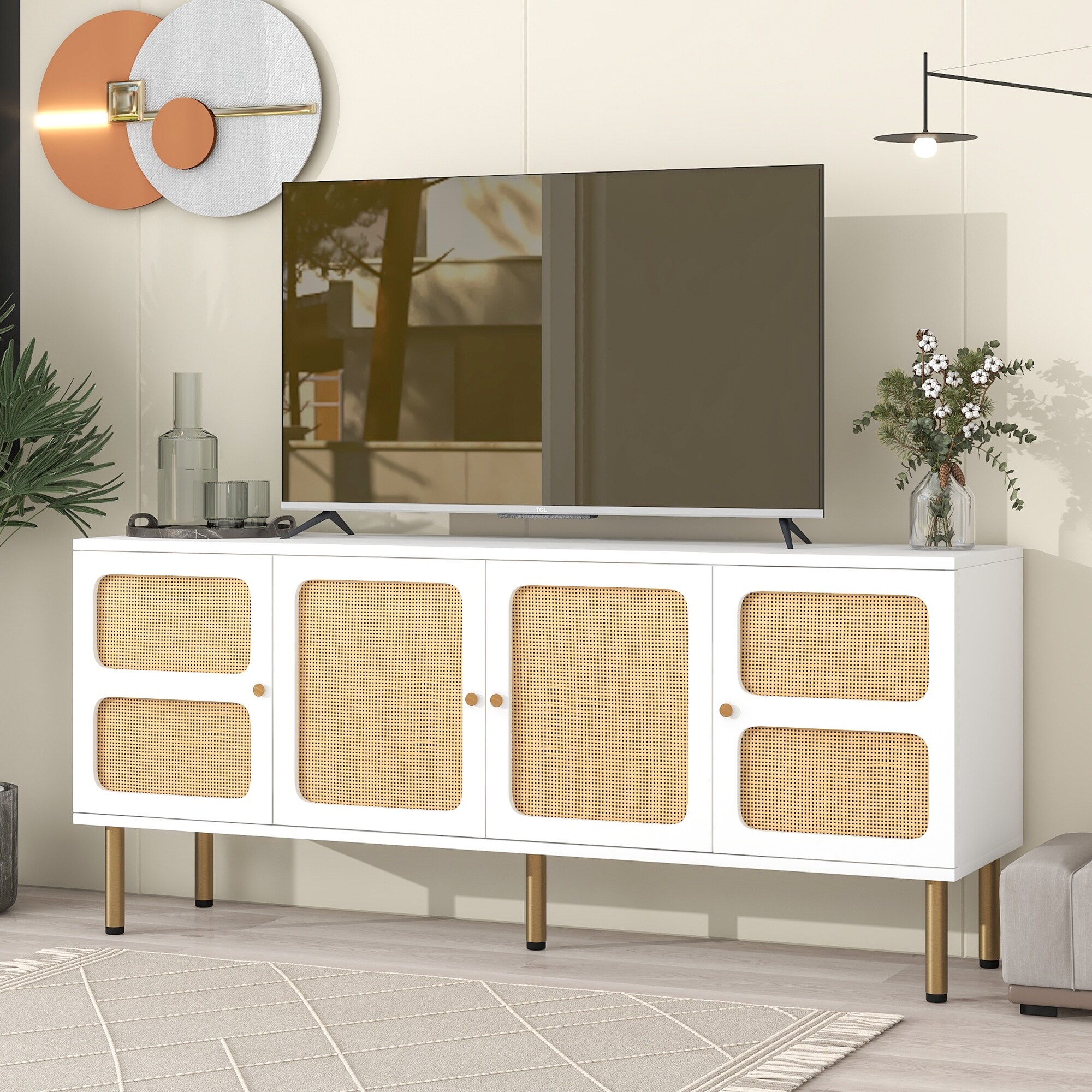 White and new arrivals rattan tv unit