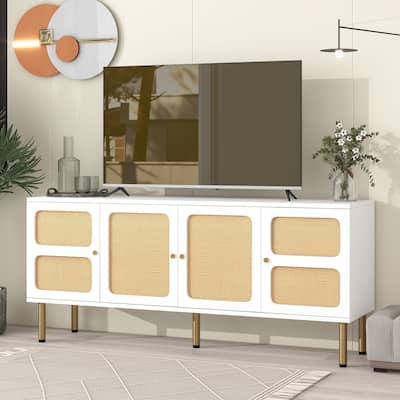 TV Stand with Rattan Door, Woven Media Console Table for TVs Up to 70"