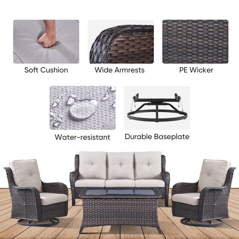 Patio Sofa with Swivel Rocking Chair