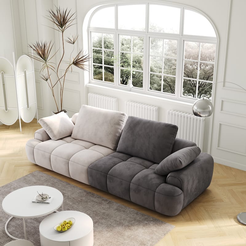 Spacious 3-Seat Modern Sofa with Velvet Upholstery and Easy Assembly - Beige+Grey