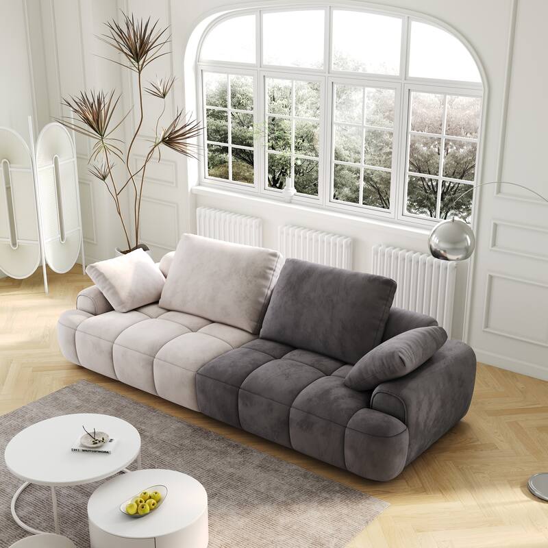 Spacious 86.6" Suede Fabric Two Seat Sofa with Comfortable Seating - Beige+Grey