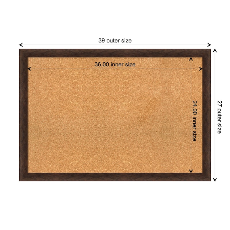 Warm Walnut Narrow Wood Framed Natural Corkboard Bulletin Board - Board Size 36x24