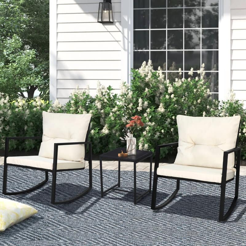 Pheap Outdoor Patio 3-piece Black/Brown Wicker Rocking Bistro Set by Havenside Home