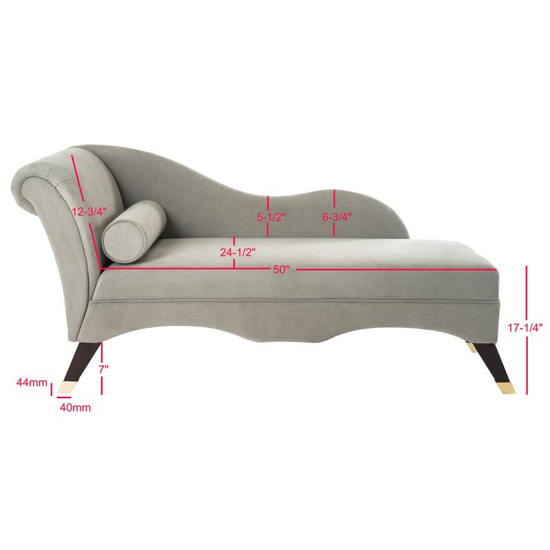 SAFAVIEH Mid-Century Modern Caiden Velvet Grey Chaise with Pillow - 63" x 27.5" x 30"