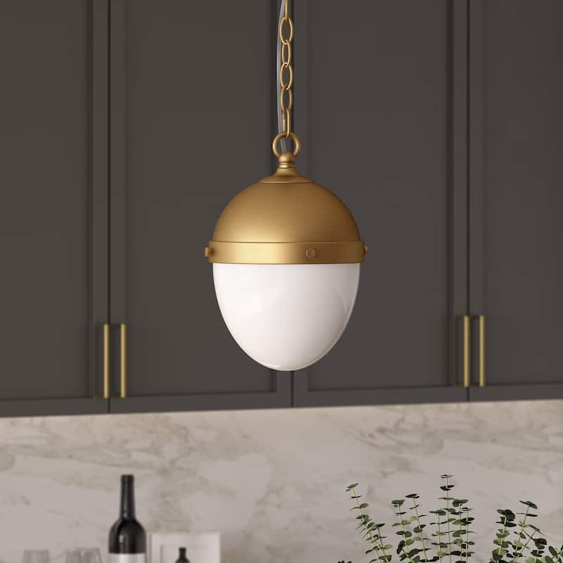 Aurelia 9" Wide Pendant with Glass Shade - 9.13" Wide - Brass with White Milk Glass