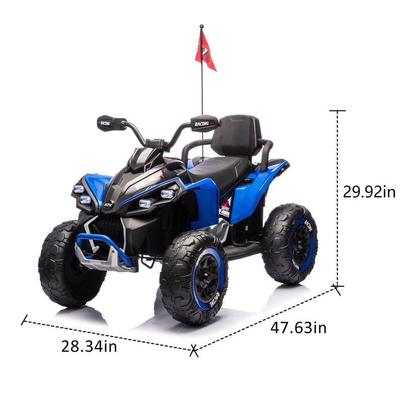 24V Kids Electric Ride-On ATV for Ages 3-12, Remote Control with Bluetooth & Storytelling - Blue