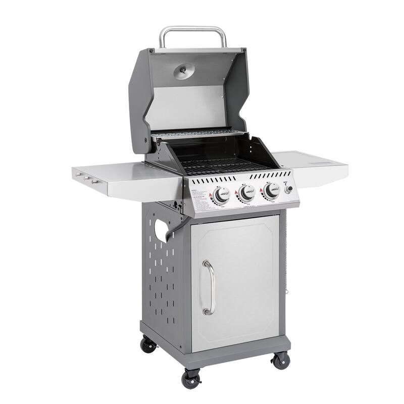 Royal Gourmet Stainless Steel 3-Burner Gas Grill with Side Tables
