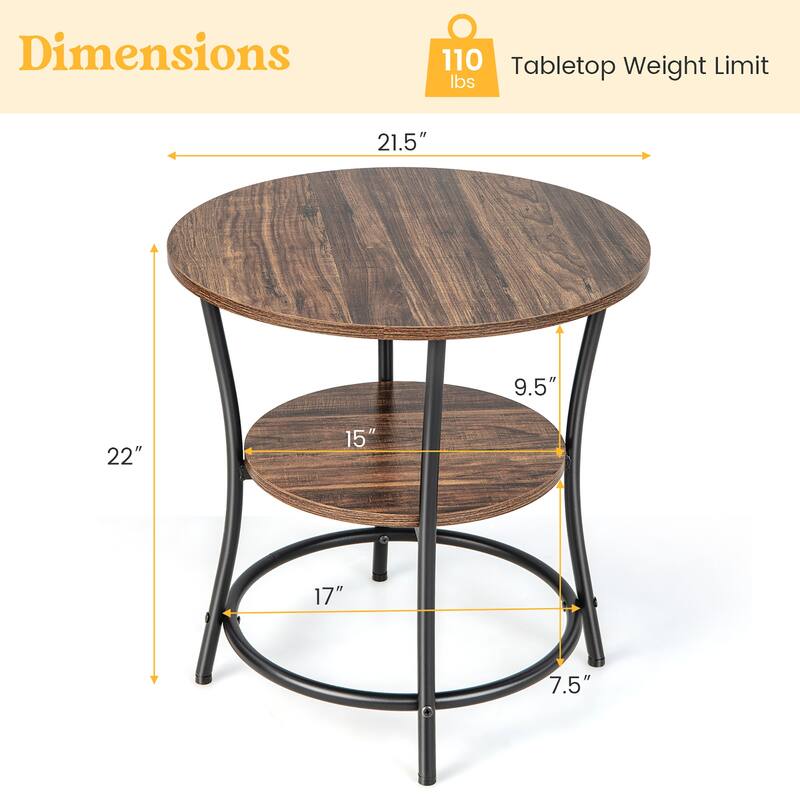 Costway 2 PCS 2-Tier Sofa Side End Table Round Nightstand with Sturdy - See Details