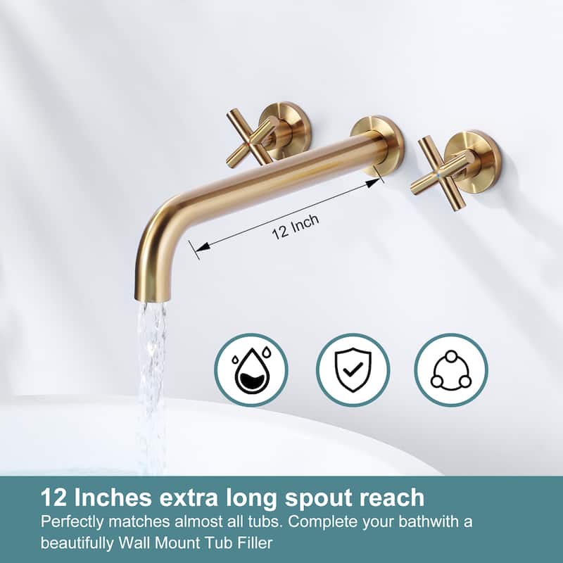 WOWOW Modern Cross-Style Dual-Handle Wall-Mounted Bathtub Faucet