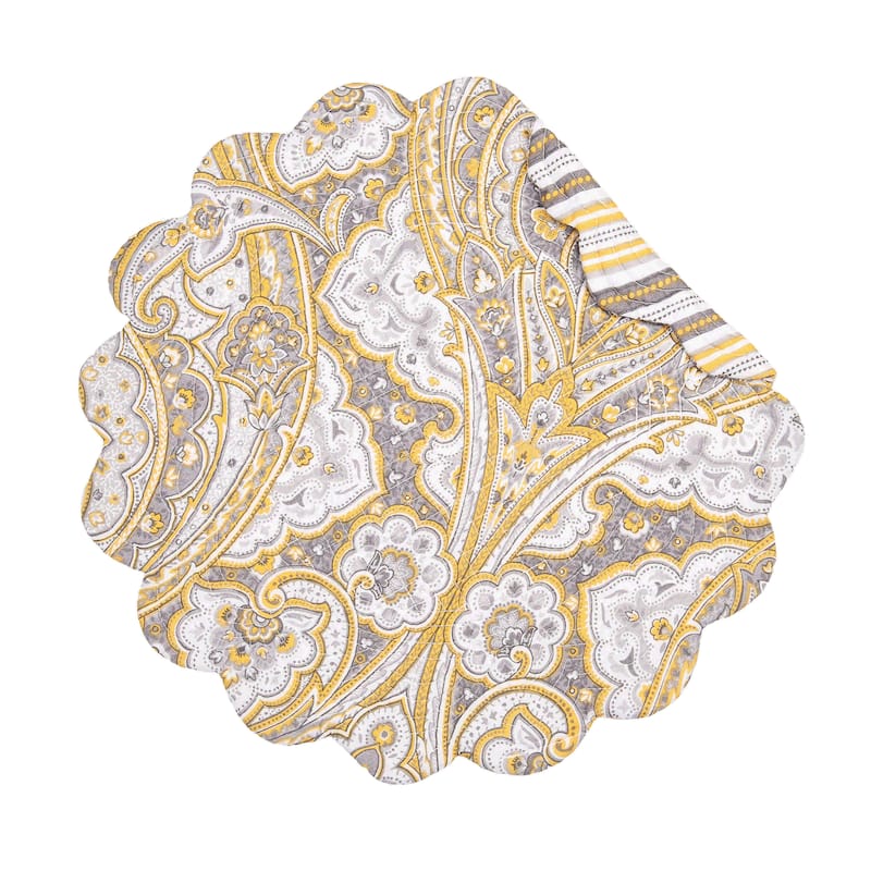 Shay Damask Round 100% Scalloped Edge Dining Placemats Set of 6 All Seasons, 17"