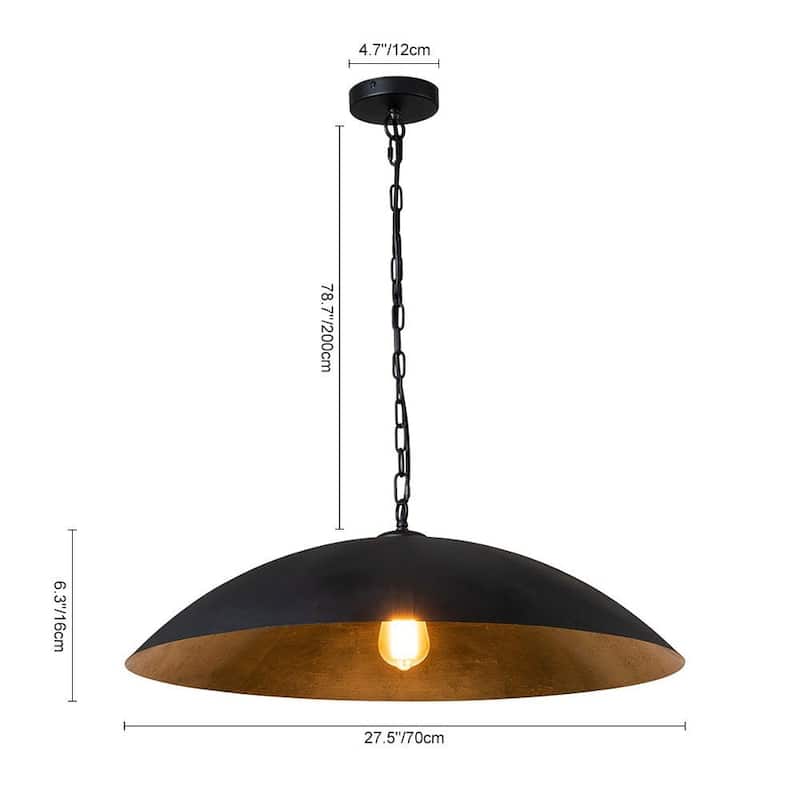 1-Light Black Gold Oversized Metal Dome Pendant Light - 27in