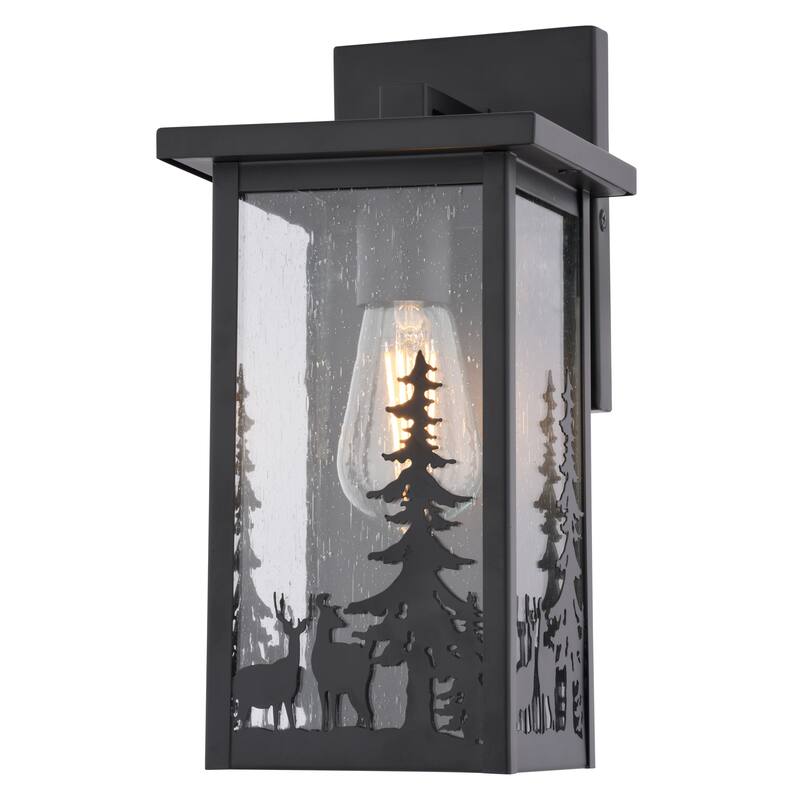 VAXCEL Acadia Matte Black Rustic Wildlife Outdoor Wall Sconce Light Fixture, Steel, Clear Seeded Glass Shade