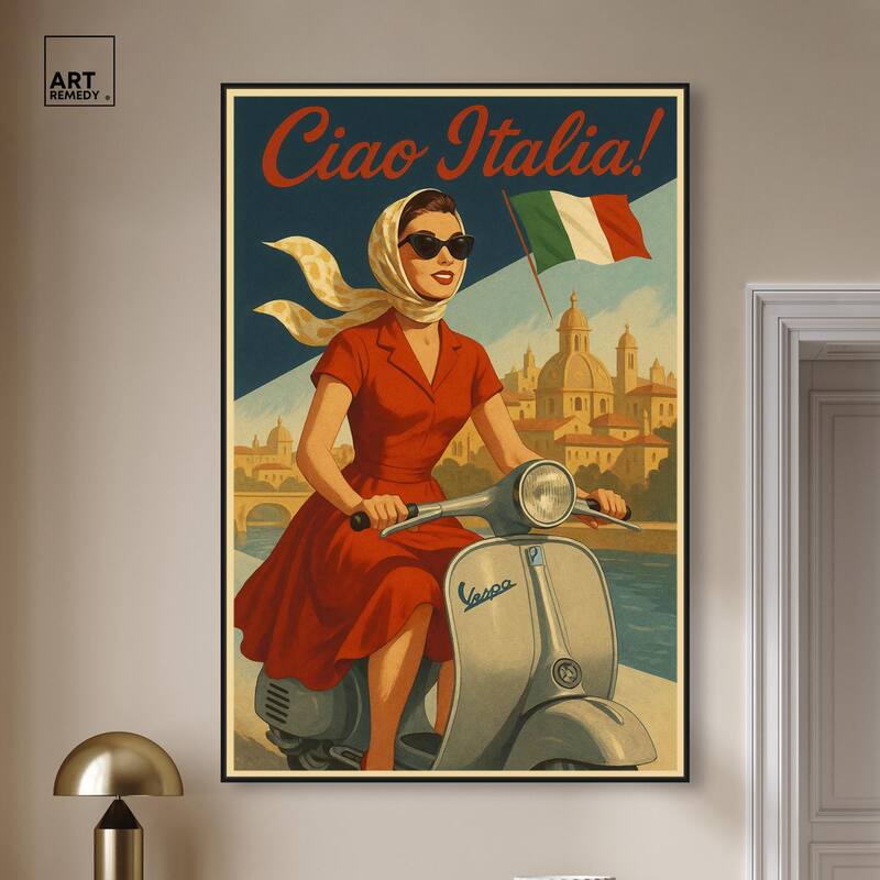 Scooter Italian Travel Canvas by Art Remedy