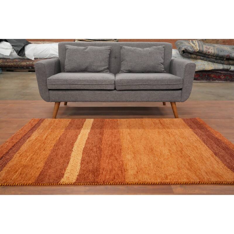 Hand Knotted Oriental 100% Wool Carpet Modern Stripe Oranges & Rust Gabbeh Area Rug - 6' 0'' X 4' 0''