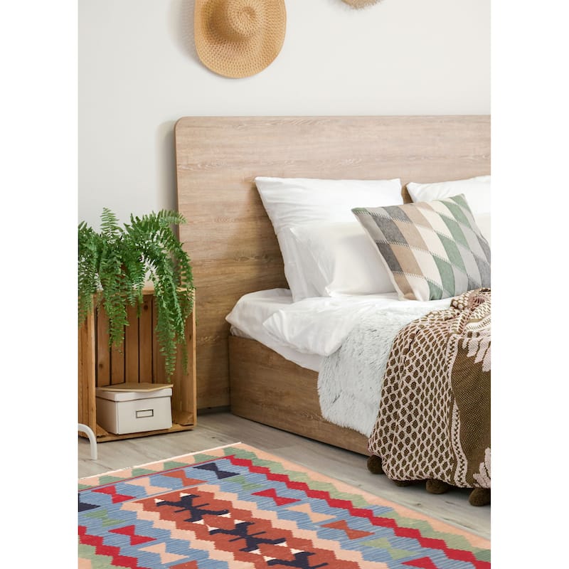 ECARPETGALLERY Flat-Weave Bold and Colorful Sky Blue Wool Kilim - 3'9 x 5'8