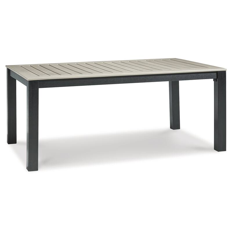 Signature Design by Ashley Mount Valley Black/Beige Outdoor Dining Table with Umbrella Option - 72"W x 42"D x 29"H