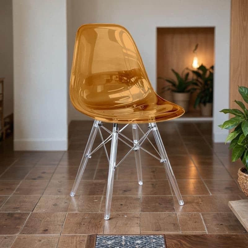 Dover Modern Acrylic Accent Side Chair with Eiffel-Style Legs for Dining Room, Kitchen, Office, or Indoor/Outdoor Seating