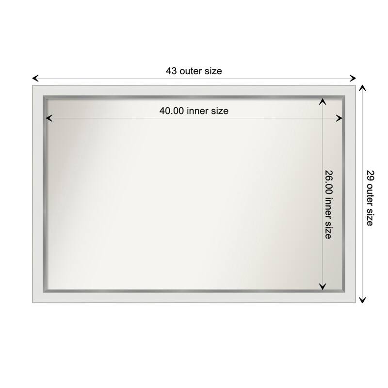 Eva White Silver Narrow Framed Non-Beveled Custom Wall Mirror, Bathroom Vanity Mirror - Outer Size: 43.25 x 29.25