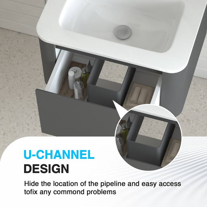 GDF Studio - Greyson American Design Floating Bathroom Vanity with Integrated Ceramic Basin and Soft-Close Drawer