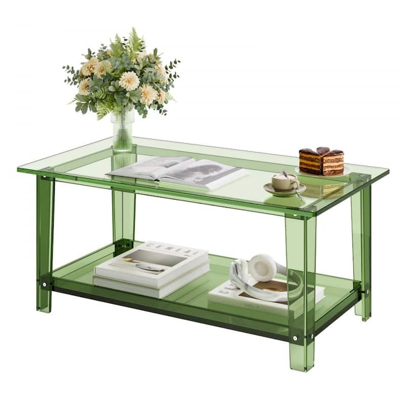 Transparent Green Acrylic 2-Tier Coffee Table with Sturdy Shelves and Modern Design - 19.7 x 31.5 x 15.7 in