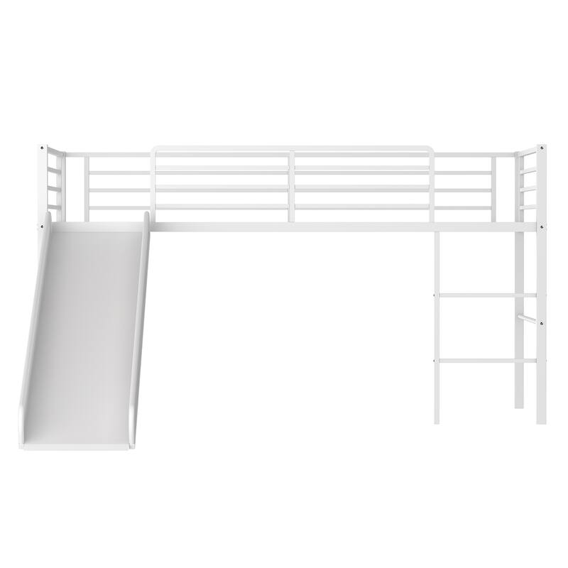 Gymax Twin Metal Loft Bed with Slide Guardrails Built-in Ladder Low