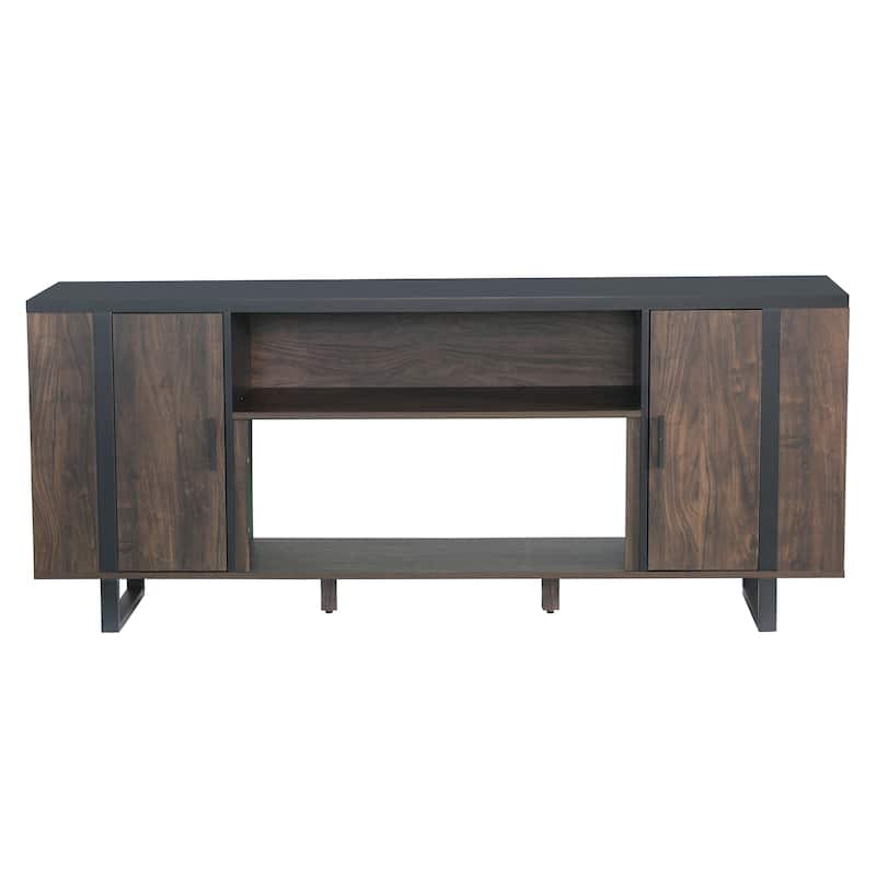72" Farmhouse Walnut Wood Console TV Stand with Adjustable Shelves