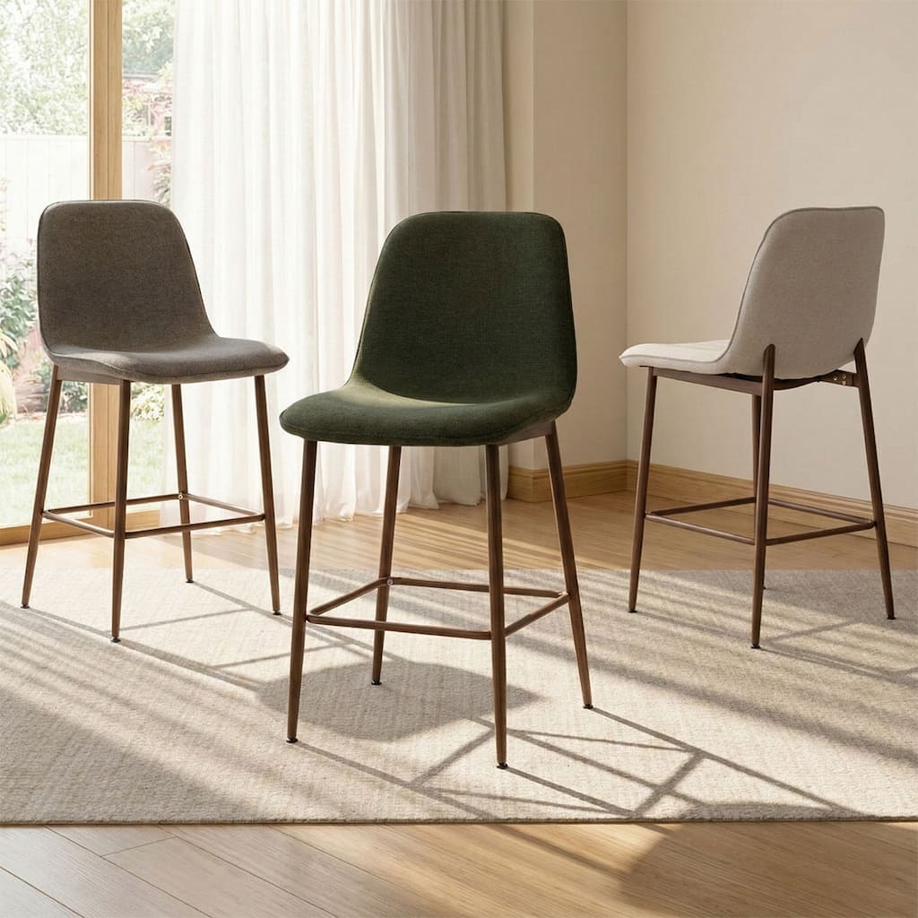 26" Seat Height Upholstered Counter Height Bar Stools with Walnut Metal Leg (Set of 3)